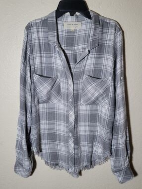 Cloth & Stone Anthropologie | Plaid Frayed Hem Button Down Shirt Preppy Edgy S